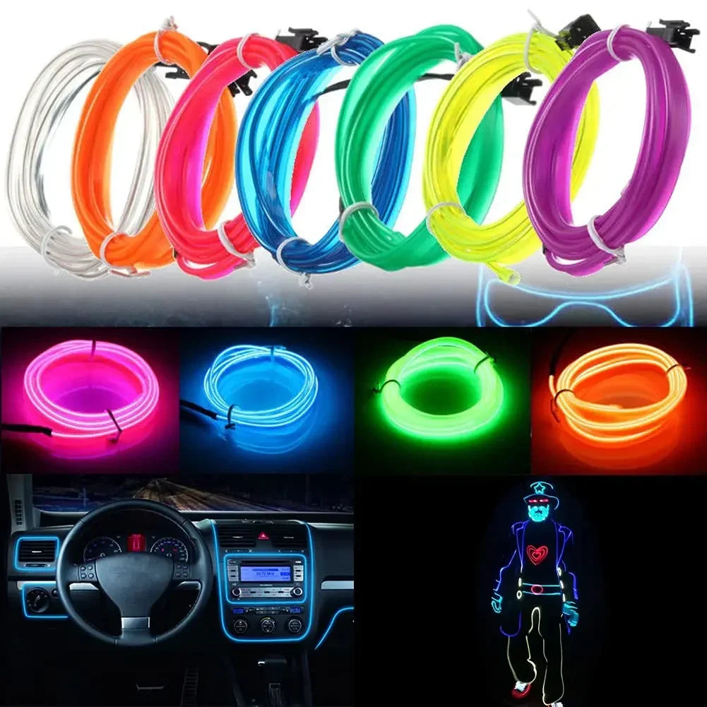 5M Intérieur De Voiture Led Strip Light Néon EL Câblage Lampe Décorative Pour Auto DIY Flexible Ambiant Lumière USB Party Atmosphere Diode