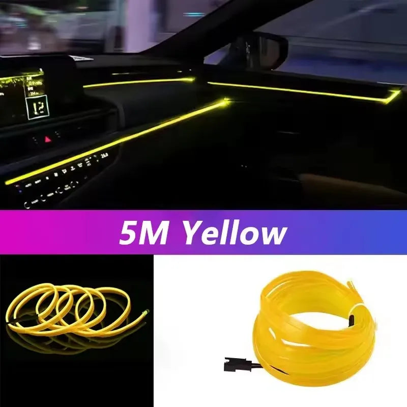 5M Intérieur De Voiture Led Strip Light Néon EL Câblage Lampe Décorative Pour Auto DIY Flexible Ambiant Lumière USB Party Atmosphere Diode
