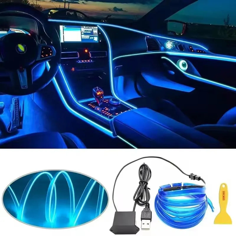 5M Intérieur De Voiture Led Strip Light Néon EL Câblage Lampe Décorative Pour Auto DIY Flexible Ambiant Lumière USB Party Atmosphere Diode