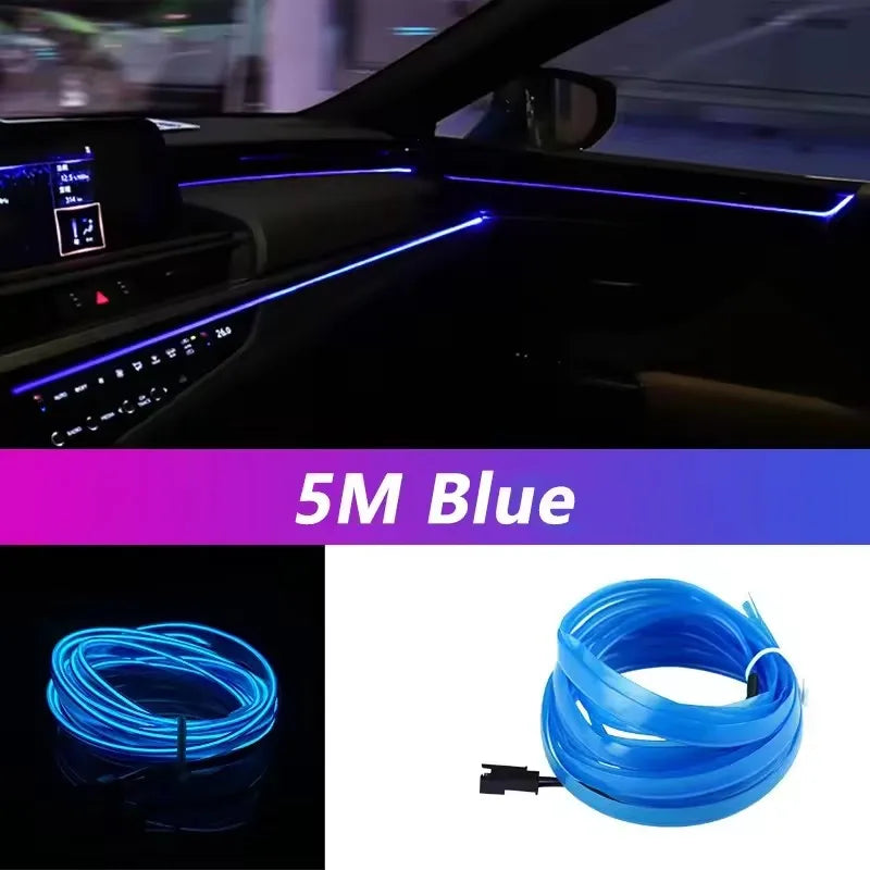 5M Intérieur De Voiture Led Strip Light Néon EL Câblage Lampe Décorative Pour Auto DIY Flexible Ambiant Lumière USB Party Atmosphere Diode