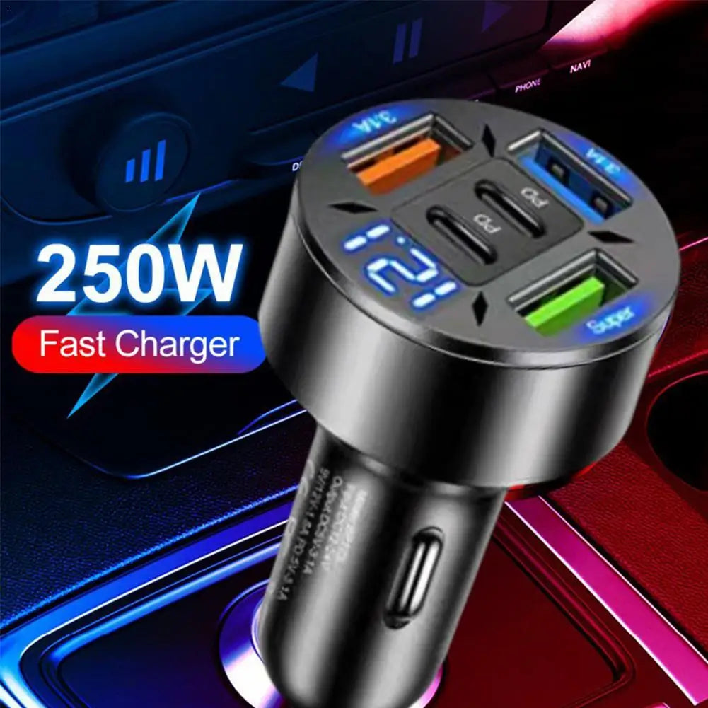 Chargeur De Voiture 250W 5 Ports Charge Rapide PD QC3.0 USB C Chargeur De Téléphone De Voiture Adaptateur De Type C Dans La Voiture Pour IPhone