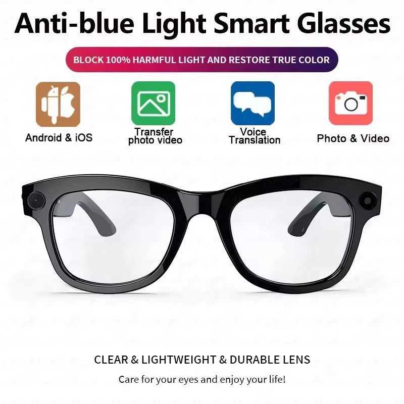 Lunettes Intelligentes avec Traduction IA, Lecture Musicale,Photo, Reconnaissance d'Objets, Vidéo et Capacités de Gestion des Appels