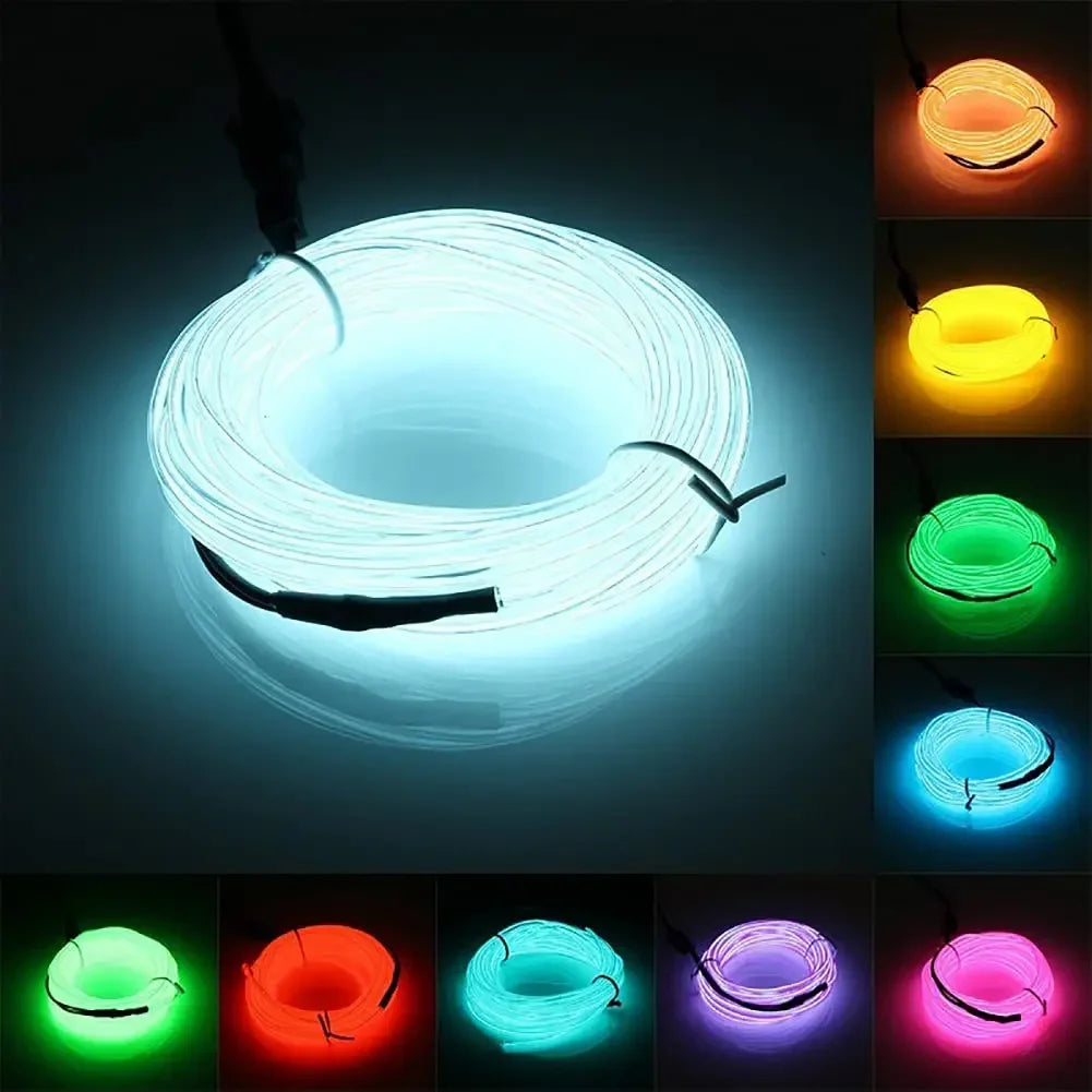 5M Intérieur De Voiture Led Strip Light Néon EL Câblage Lampe Décorative Pour Auto DIY Flexible Ambiant Lumière USB Party Atmosphere Diode