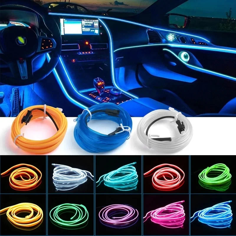 1M/3M/5M Car Interior Led Decorative Lamp EL Filing Neon Strip for Auto DIY Flexible Ambient Light USB Party Atmosphere Diode