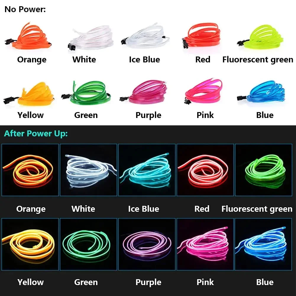 5M Intérieur De Voiture Led Strip Light Néon EL Câblage Lampe Décorative Pour Auto DIY Flexible Ambiant Lumière USB Party Atmosphere Diode