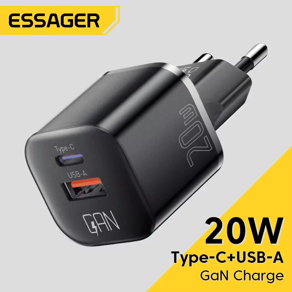 Essager 20W GaN Chargeur USB Type C PD Charge rapide Téléphone QC 3.0 Chargeurs rapides pour iPhone 14 13 12 11 Pro Max Mini iPad Chargement
