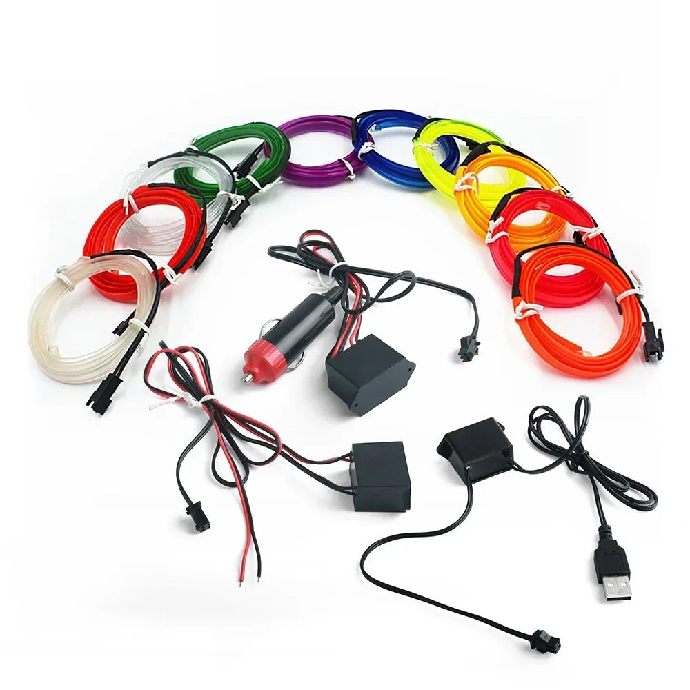 5M Intérieur De Voiture Led Strip Light Néon EL Câblage Lampe Décorative Pour Auto DIY Flexible Ambiant Lumière USB Party Atmosphere Diode