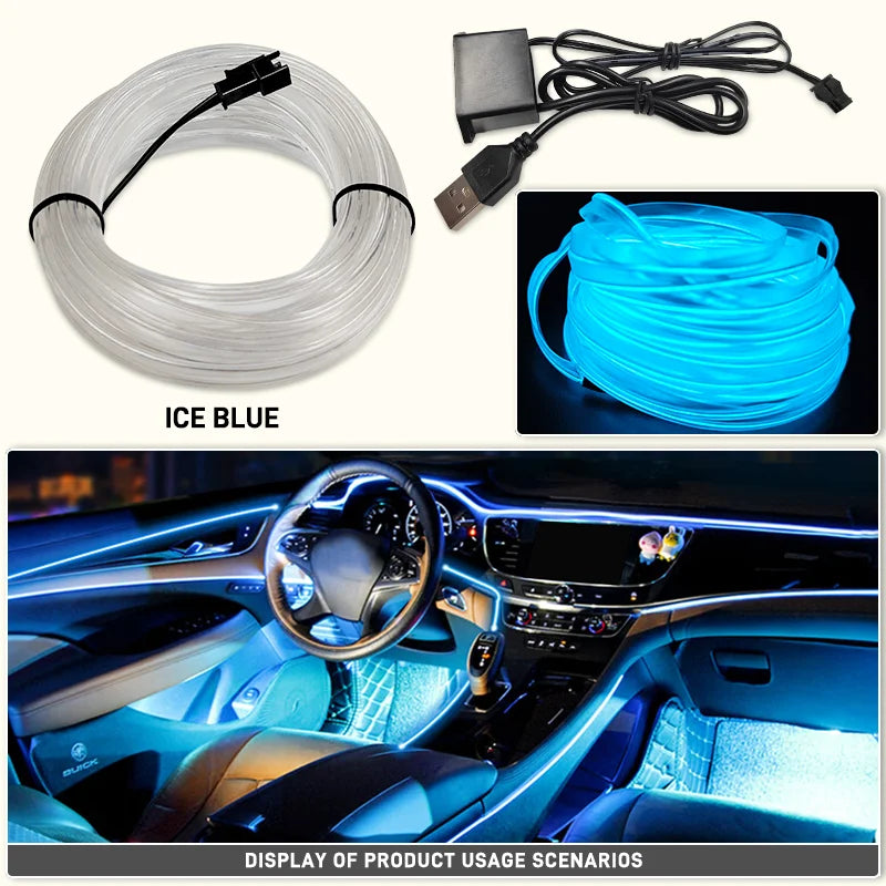 1M/3M/5M Car Interior Led Decorative Lamp EL Filing Neon Strip for Auto DIY Flexible Ambient Light USB Party Atmosphere Diode