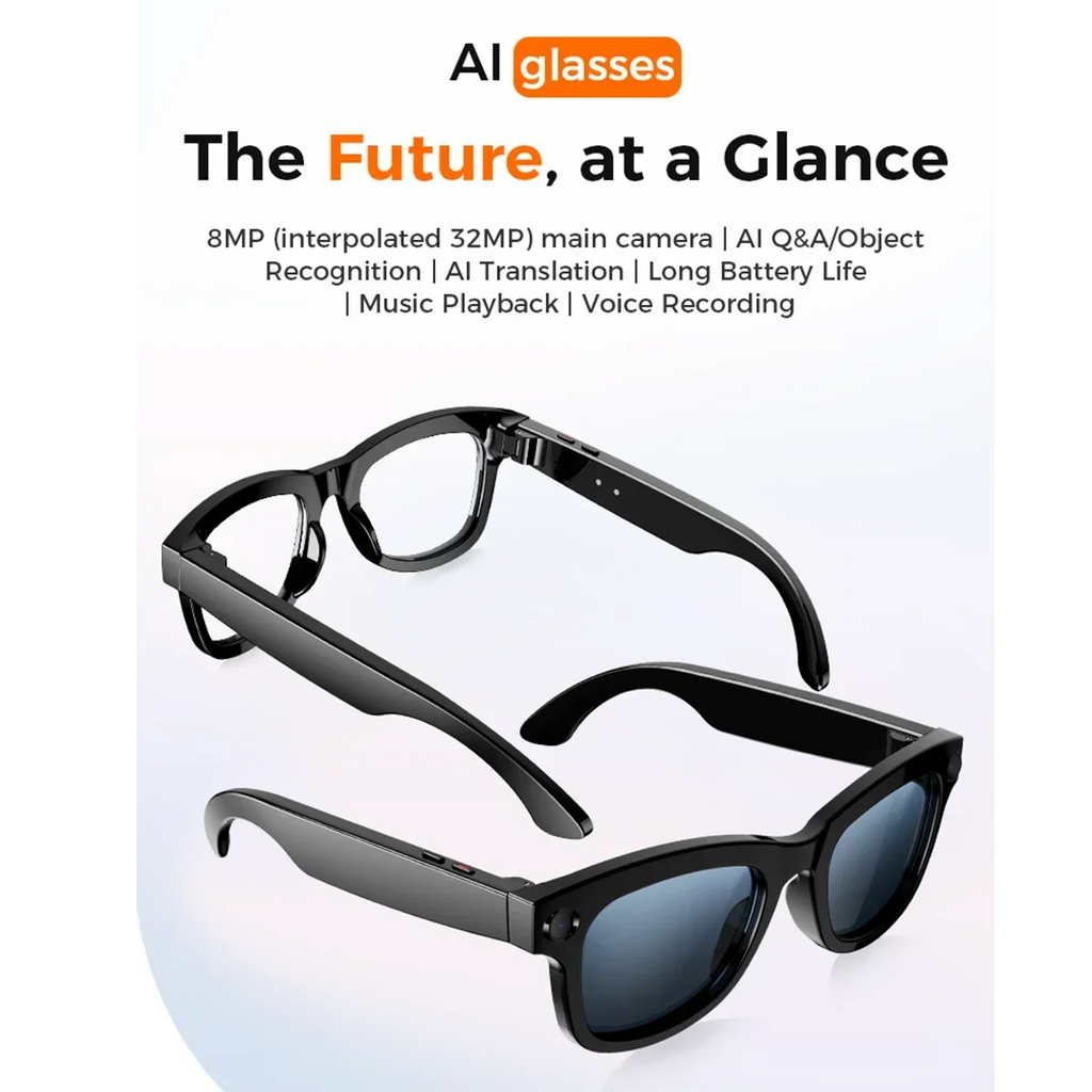 Lunettes Intelligentes avec Traduction IA, Lecture Musicale,Photo, Reconnaissance d'Objets, Vidéo et Capacités de Gestion des Appels