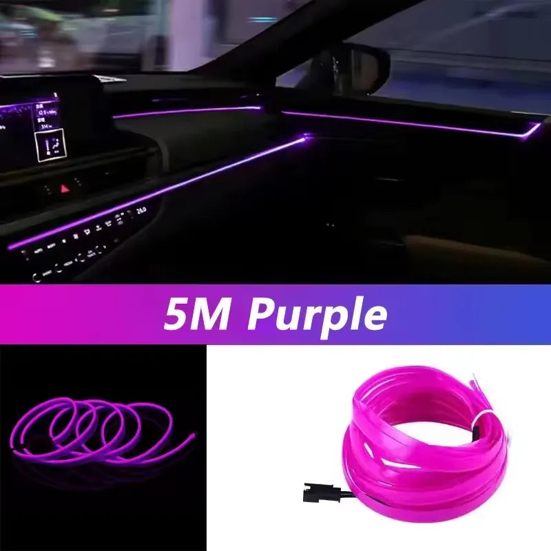5M Intérieur De Voiture Led Strip Light Néon EL Câblage Lampe Décorative Pour Auto DIY Flexible Ambiant Lumière USB Party Atmosphere Diode