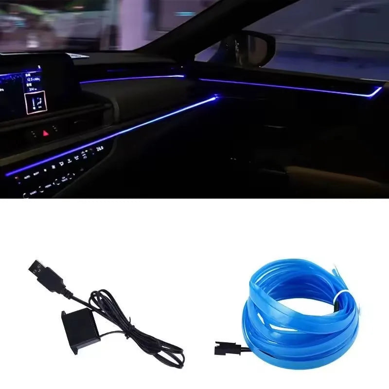 5M Intérieur De Voiture Led Strip Light Néon EL Câblage Lampe Décorative Pour Auto DIY Flexible Ambiant Lumière USB Party Atmosphere Diode